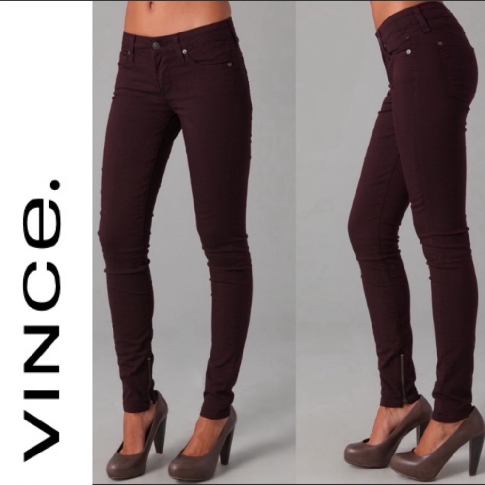 Vince | Zip Leg Skinny Jeans Dark Raisin Jeggings - Picture 10 of 11